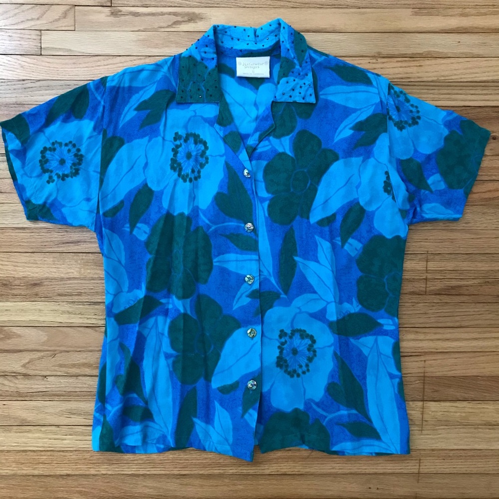 Nativewear Designs Blue & Green Floral Shirt